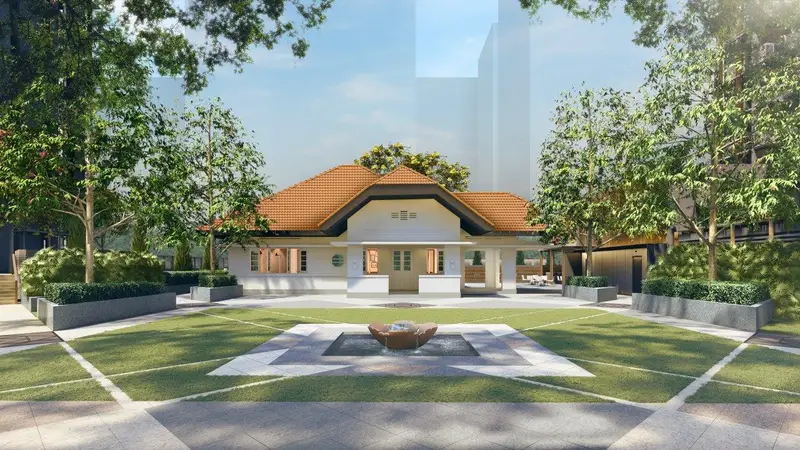 Artist’s impression of the landscaped grounds around the conservation house at The Continuum